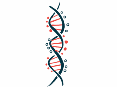 An illustration of a DNA strand shows its double helix.