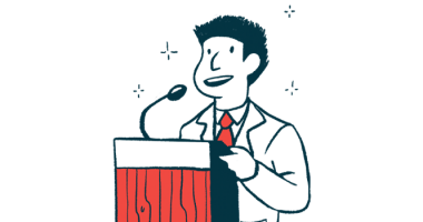 trofinetide | Rett Syndrome News | announcement illustration of speaker at podium