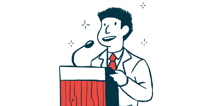 trofinetide | Rett Syndrome News | announcement illustration of speaker at podium
