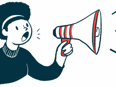 A woman makes an announcement using a megaphone in this illustration.
