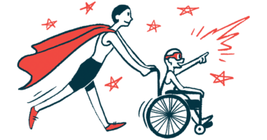 rare disease clinical trial participants | Rett Syndrome News | Illustration of woman in cape pushing child in wheelchair