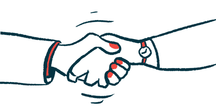 A handshake illustration shows two people clasping hands.