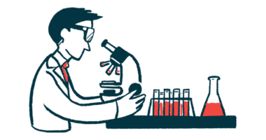 An illustration shows a scientist looking at a slide using a microscope, with fluid-filled vials nearby.