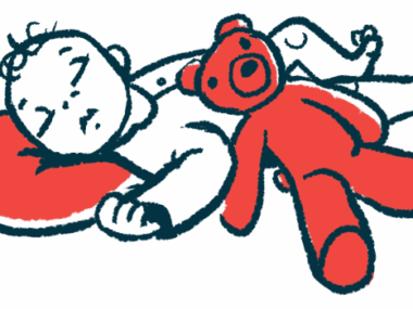 A baby sleeps with a plush teddy bear.