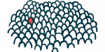 An iIllustration of a single person with a rare disease in a crowd.