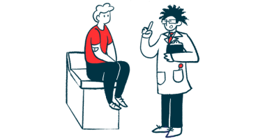 A doctor holding a clipboard speaks with a patient seated on an examining table.