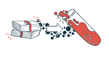 Stacks of money move toward a test tube in this illustration about research funding.