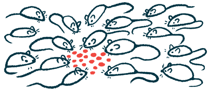 An illustration showing mice gathering around grains on a surface.