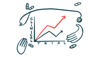 Illustration of line graph labelled 'clinical trial.'