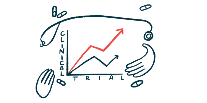 Illustration of line graph labelled 'clinical trial.'