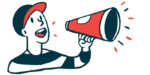 A person makes an announcement using a megaphone.