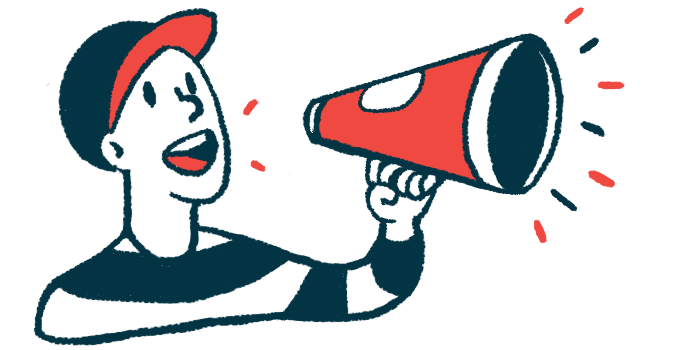 A person makes an announcement using a megaphone.