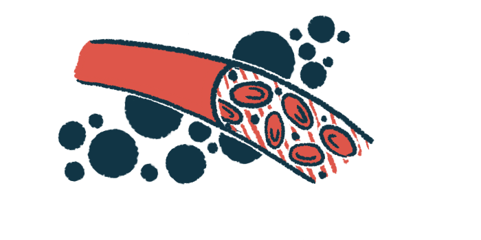 An illustration shows red blood cells flowing through a blood vessel.