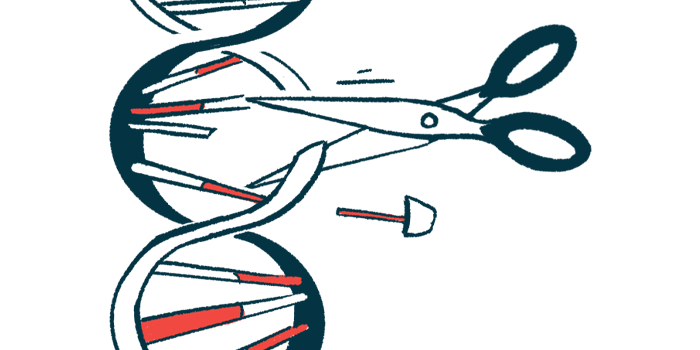 An illustration shows a pair of scissors cutting a gene.